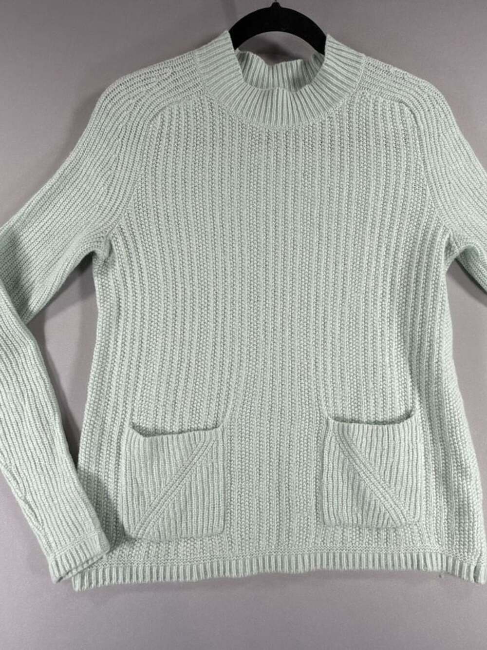 Banana Republic Filpucci Italian Yarn Ribbed Mock Neck Two Pocket Sweater Mint G